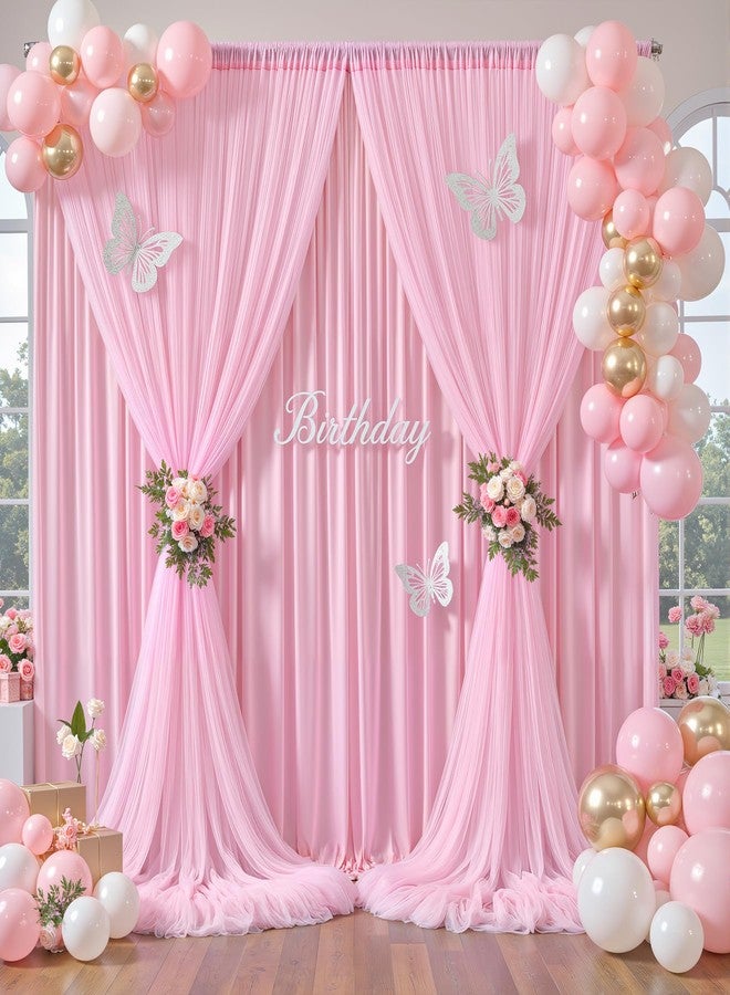 Shillance Light Pink Tulle Backdrop Curtain for Parties Wedding,5ft x 10ft Wrinkle Free Curtain Backdrop,2 Layer Drapes for Backdrop,Polyester Back Drop for Bridal Shower Birthday Baby Shower Photography - Image 1