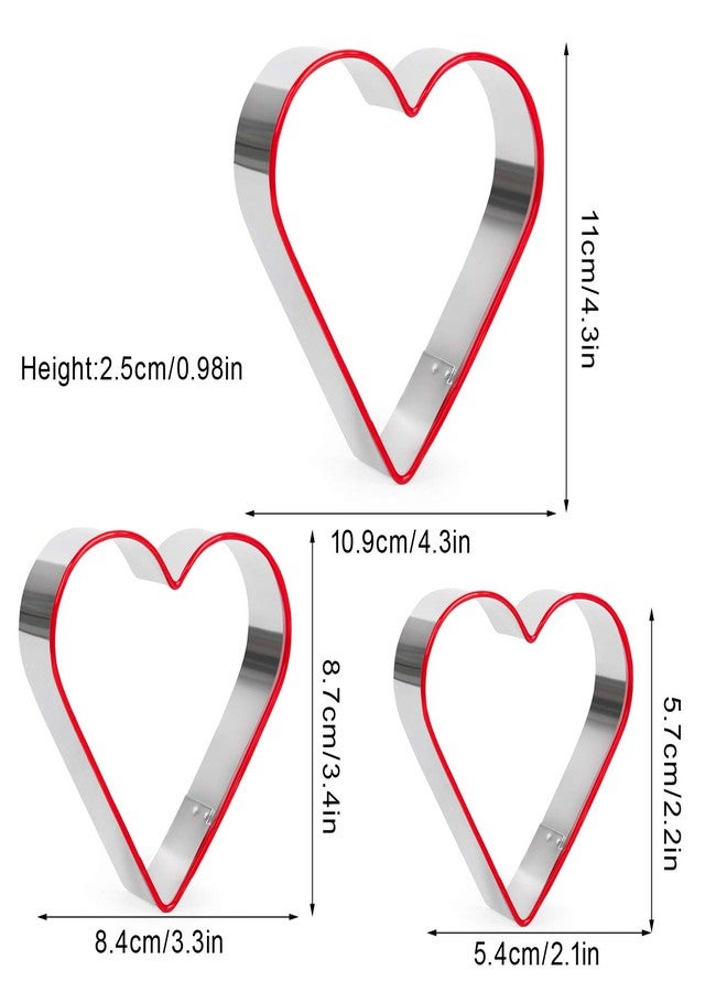 KAISHANE 3 Pcs Heart Cookie Cutters 2.1" 3.3" 4.3", Food-Grade Stainless Steel Heart Biscuit Cutter with Protective Red Top PVC for Valentine - Image 2