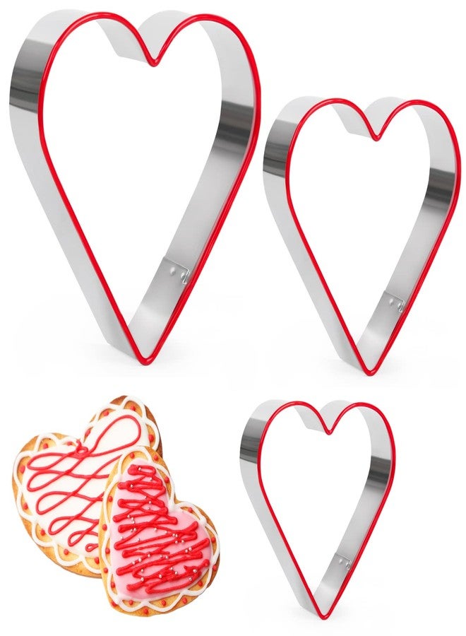 KAISHANE 3 Pcs Heart Cookie Cutters 2.1" 3.3" 4.3", Food-Grade Stainless Steel Heart Biscuit Cutter with Protective Red Top PVC for Valentine - Image 1