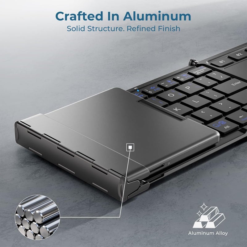 iClever Bluetooth Keyboard, Folding Keyboard with Sensitive Touchpad (Sync Up to 3 Devices), Pocket-Sized Tri-Folded Fodable Keyboard for iPad Mac iPhone Android Windows iOS Tablet Smartphone Laptops - Image 4