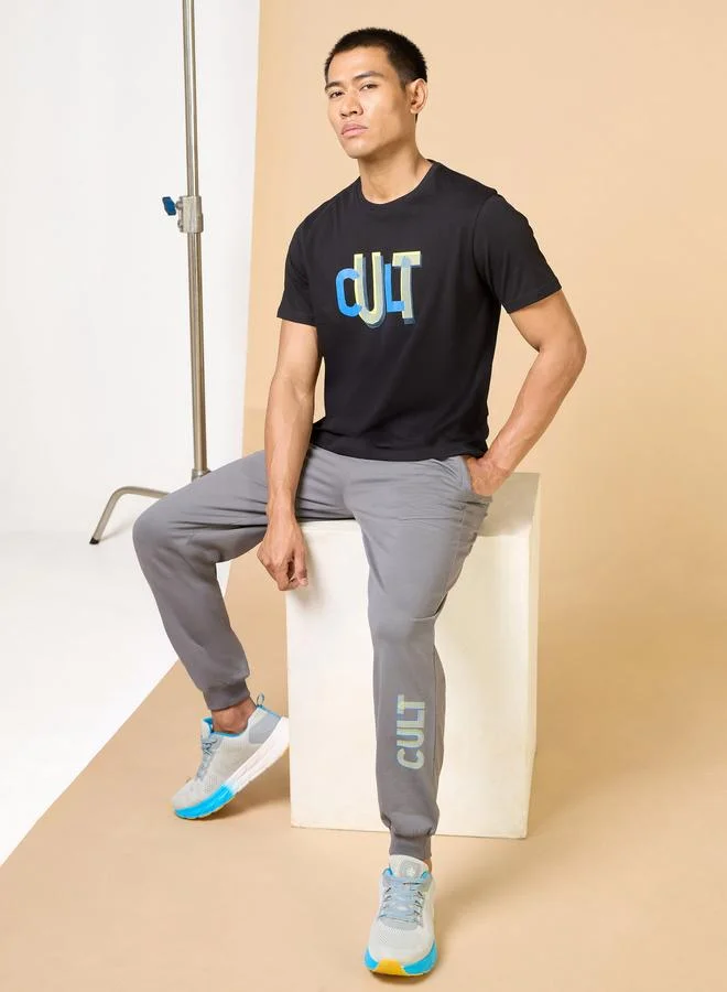 Cult Men Black Typography Print Short Sleeve T-Shirt