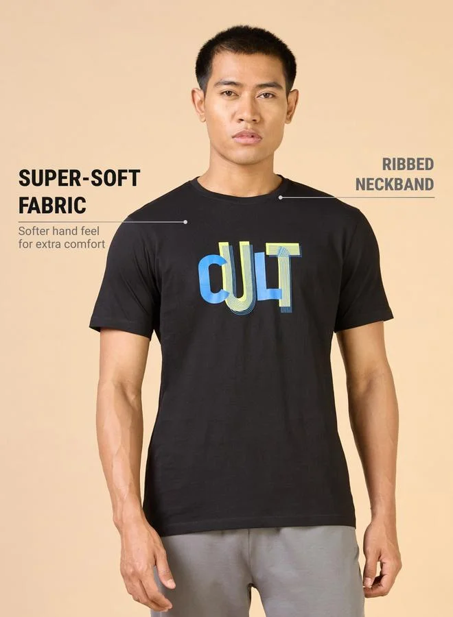 Cult Men Black Typography Print Short Sleeve T-Shirt