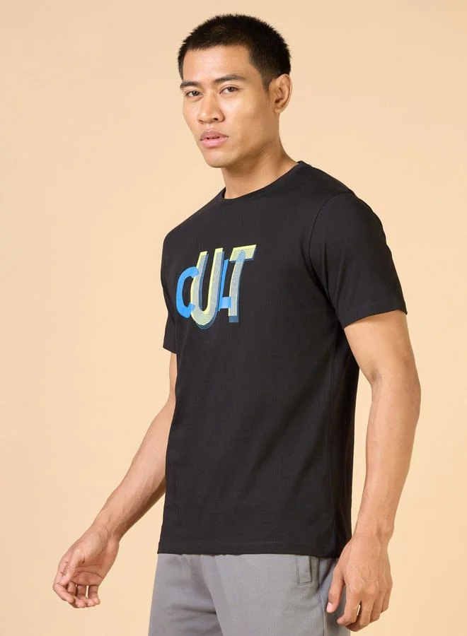 Cult Men Black Typography Print Short Sleeve T-Shirt