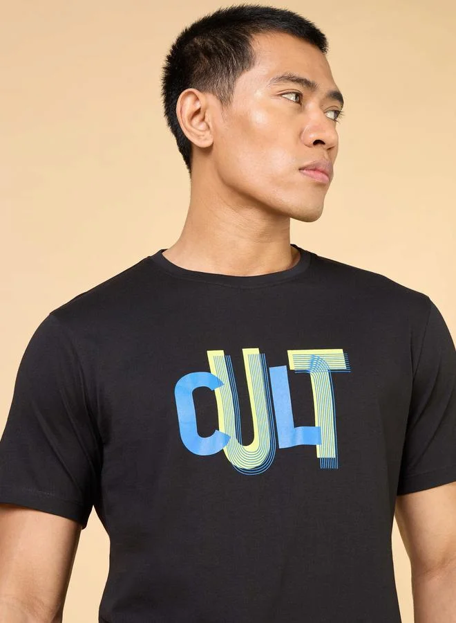 Cult Men Black Typography Print Short Sleeve T-Shirt