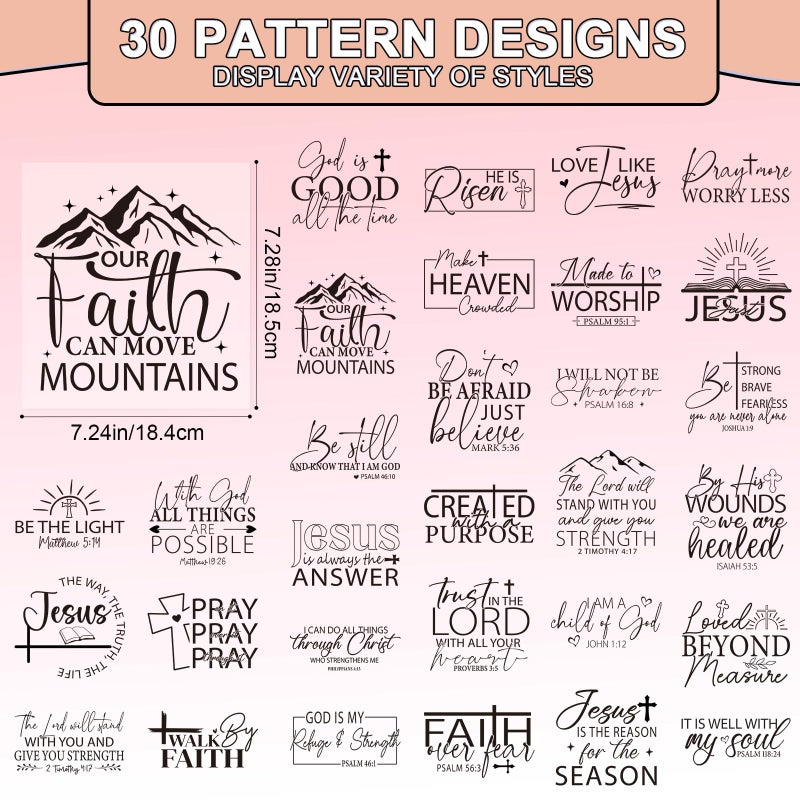 Rngmsi DTF Transfers Ready to Press - 30 Pcs Black Bible Verse Iron on Patches for T-Shirts, Religious Iron on Stickers Inspirational Heat Transfer Vinyl Decals for Clothes Bag DIY Fabric Decor - Image 2