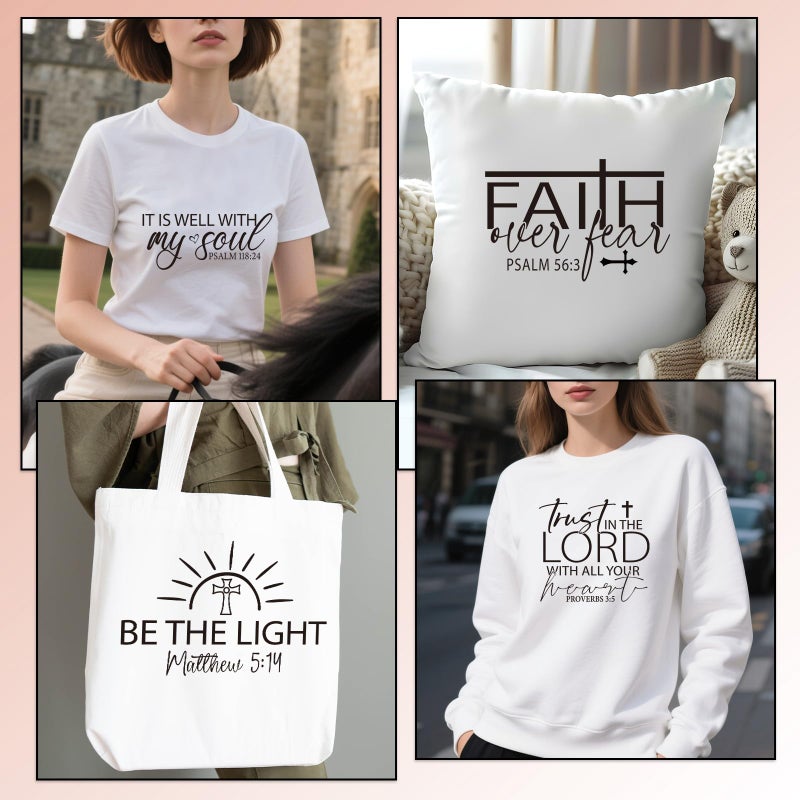 Rngmsi DTF Transfers Ready to Press - 30 Pcs Black Bible Verse Iron on Patches for T-Shirts, Religious Iron on Stickers Inspirational Heat Transfer Vinyl Decals for Clothes Bag DIY Fabric Decor - Image 5