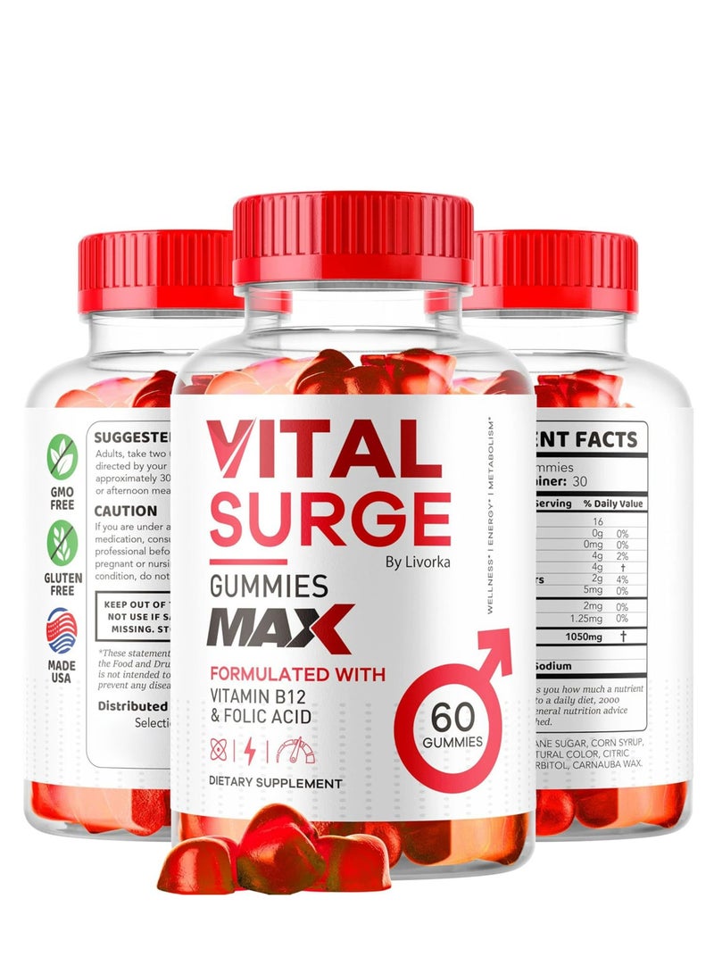 LIVORKA Vital Surge  Gummies  Max For mulated With Viatamin B12 Folic Acid 60 Gummies Dietary Supplement - Image 1