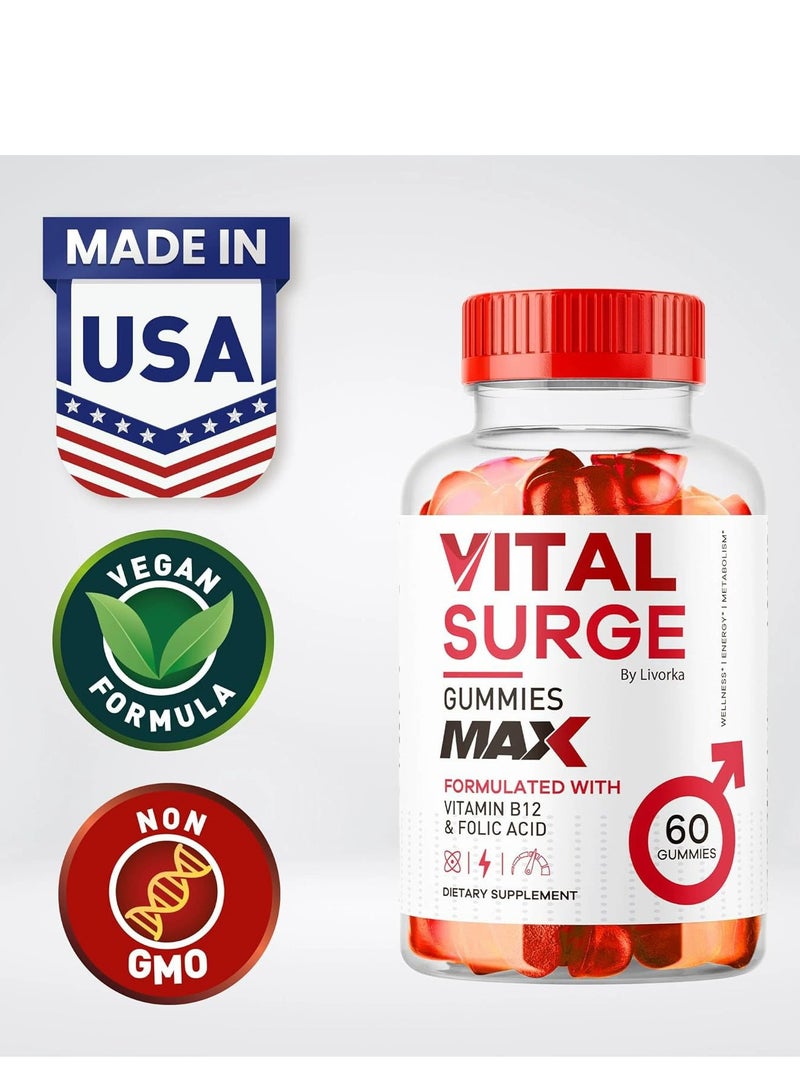 LIVORKA Vital Surge  Gummies  Max For mulated With Viatamin B12 Folic Acid 60 Gummies Dietary Supplement - Image 2