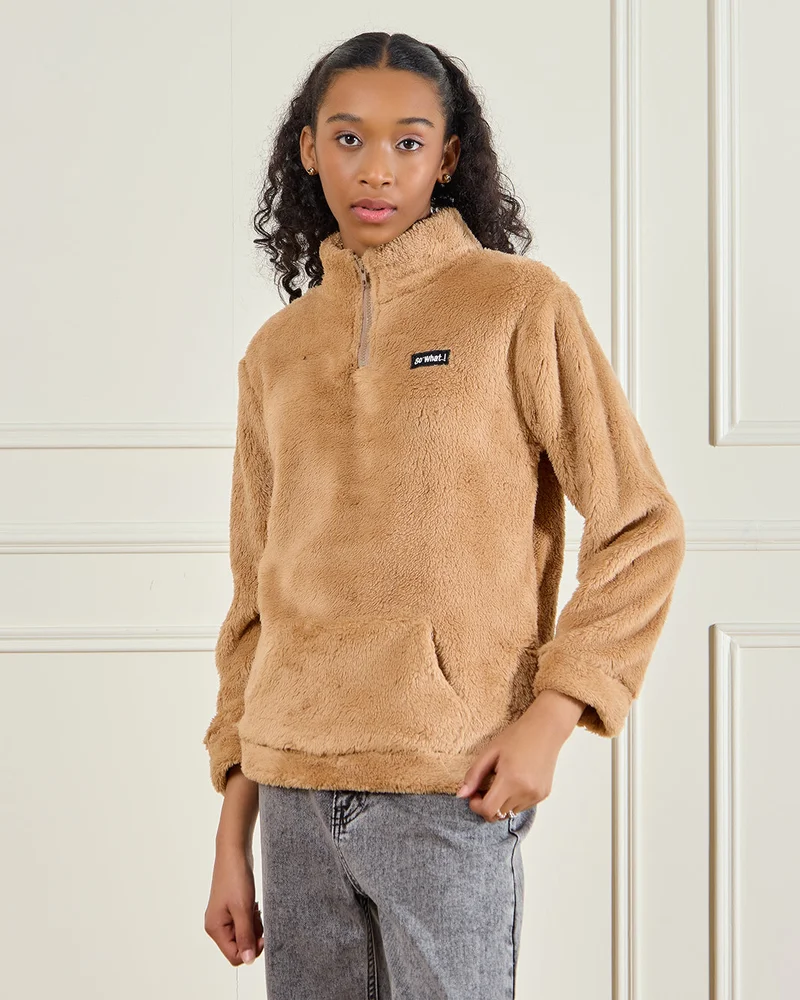 ردتاغ Senior Girls Brown Fur Pullover