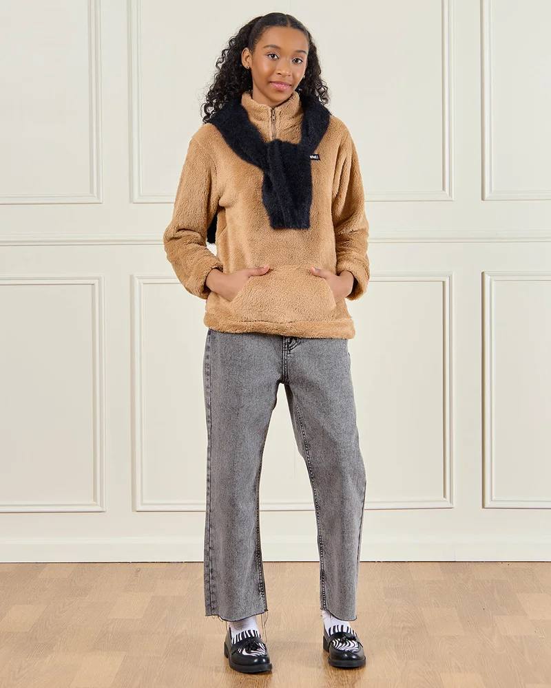 ردتاغ Senior Girls Brown Fur Pullover
