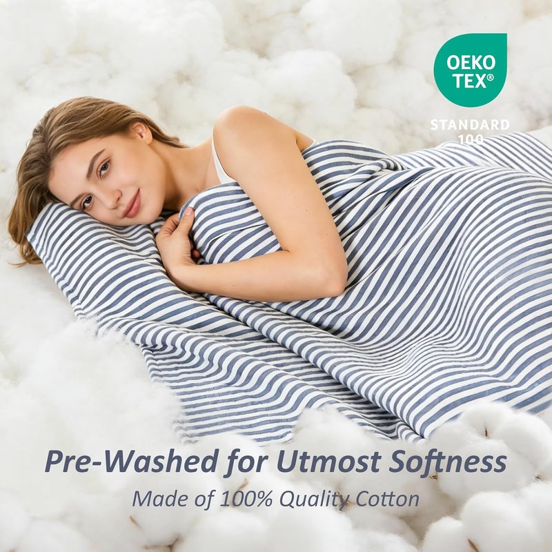 EMME Cotton Muslin Twin Blanket Breathable Gauze Soft Lightweight Adults Gifts for Women (Striped Navy, 60"x80") - Image 3