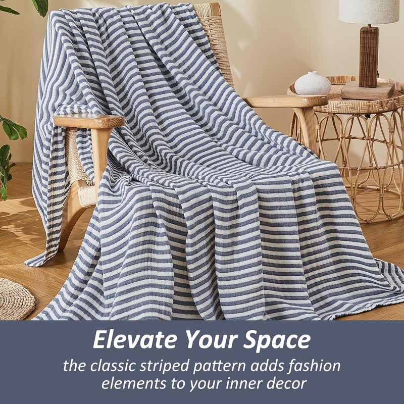 EMME Cotton Muslin Twin Blanket Breathable Gauze Soft Lightweight Adults Gifts for Women (Striped Navy, 60"x80") - Image 5