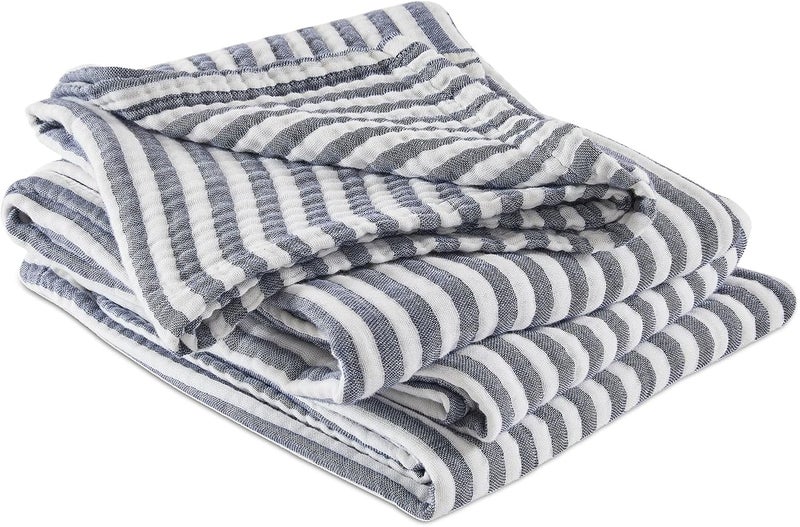 EMME Cotton Muslin Twin Blanket Breathable Gauze Soft Lightweight Adults Gifts for Women (Striped Navy, 60"x80") - Image 2