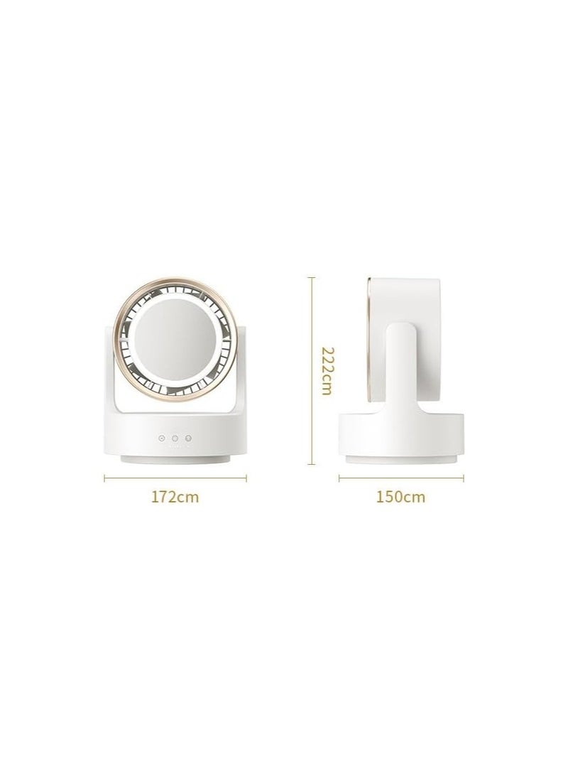 SYOSI - Bladeless Fan with Light, Small Oscillating Fan, Desk Mini Fan, Mirrow for Make Up, Strong Airflow Travel Rechargeable Fan, 5 Speeds 135° Horizon/ 90° Pitch Adjustable Quiet Fan for Bedroom (White) - Image 1
