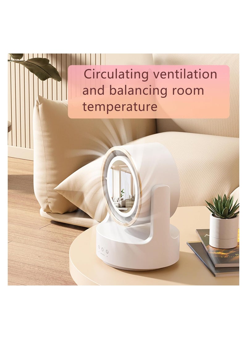 SYOSI Bladeless Fan with Light, Small Oscillating Fan, Desk Mini Fan, Mirrow for Make Up, Strong Airflow Travel Rechargeable Fan, 5 Speeds 135° Horizon/ 90° Pitch Adjustable Quiet Fan for Bedroom (White)  - Image 5