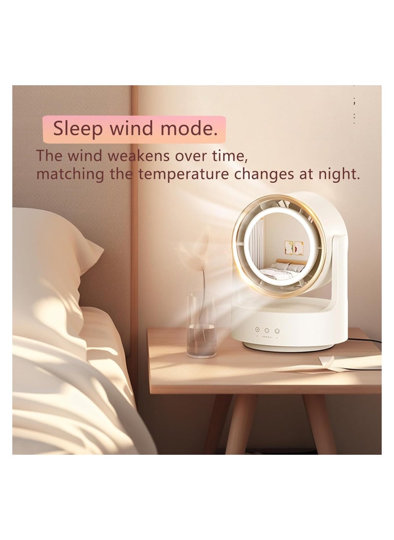 SYOSI Bladeless Fan with Light, Small Oscillating Fan, Desk Mini Fan, Mirrow for Make Up, Strong Airflow Travel Rechargeable Fan, 5 Speeds 135° Horizon/ 90° Pitch Adjustable Quiet Fan for Bedroom (White)  - Image 3