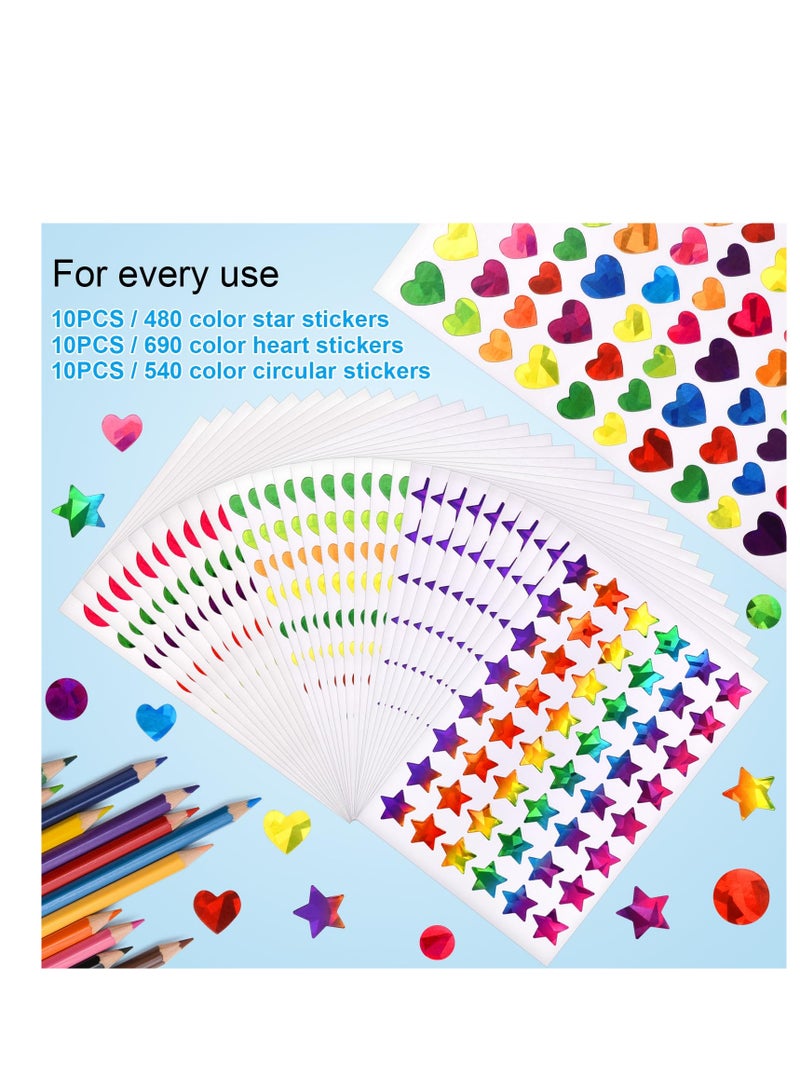 KASTWAVE 30 Pack Sparkly Star Stickers, Heart Stickers for Kids Reward, Behavior Chart, Student Planner and School Classroom Teacher Supplies(10 Sheets Each) - Image 3