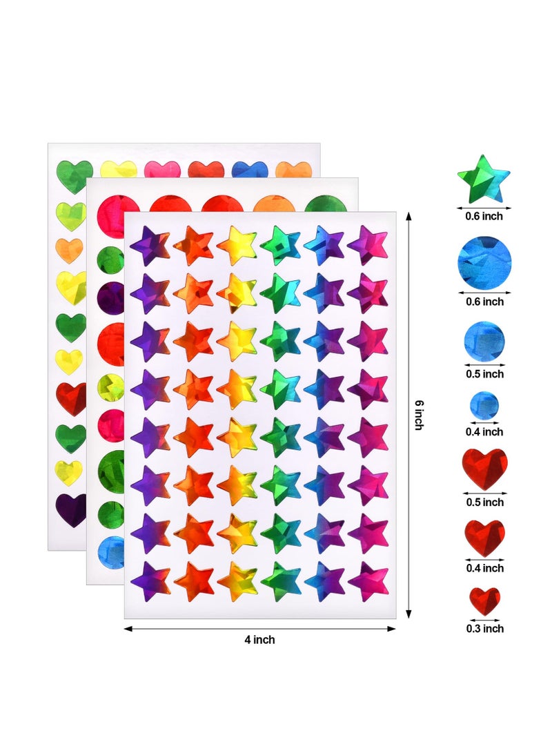 KASTWAVE 30 Pack Sparkly Star Stickers, Heart Stickers for Kids Reward, Behavior Chart, Student Planner and School Classroom Teacher Supplies(10 Sheets Each) - Image 2