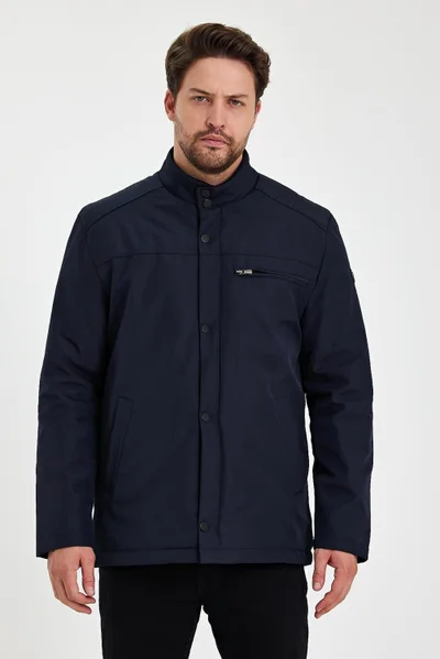 Sivaist Navy Blue Thick Fur Lined Classic Wind and Waterproof Jacket&Coat