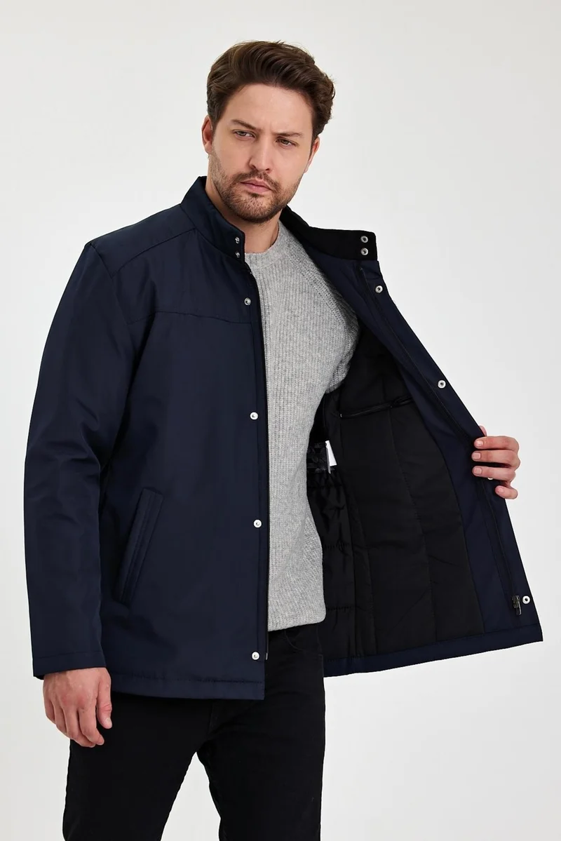 Sivaist Navy Blue Thick Fur Lined Classic Wind and Waterproof Jacket&Coat