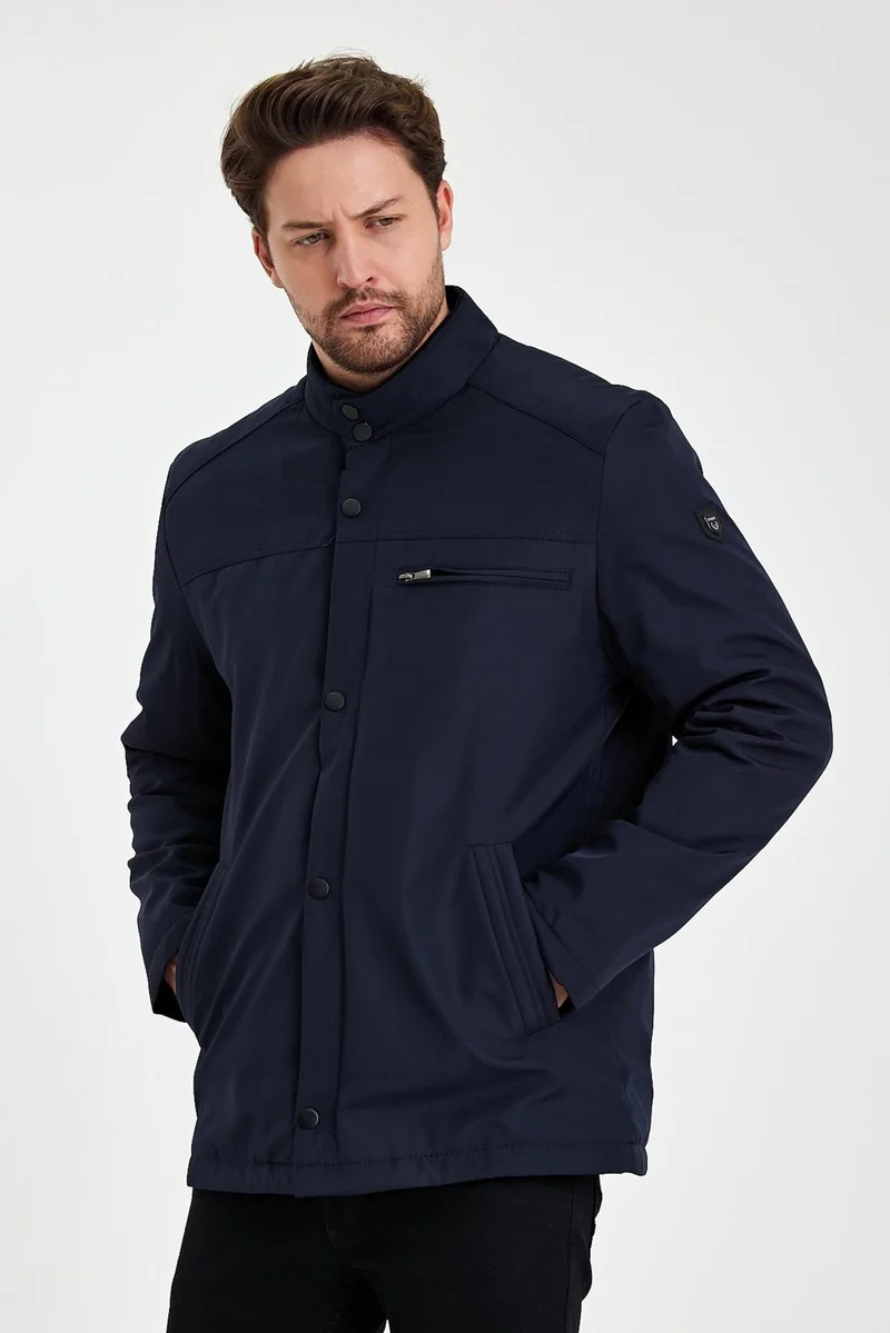 Sivaist Navy Blue Thick Fur Lined Classic Wind and Waterproof Jacket&Coat