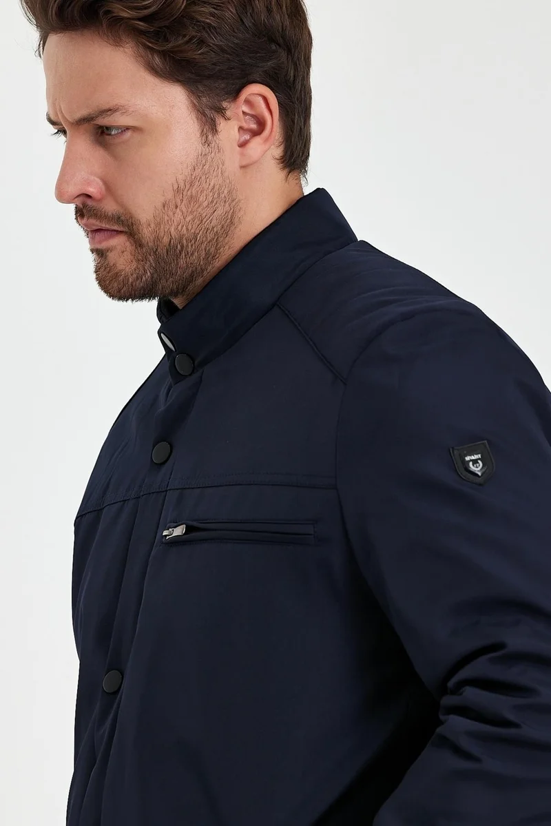 Sivaist Navy Blue Thick Fur Lined Classic Wind and Waterproof Jacket&Coat