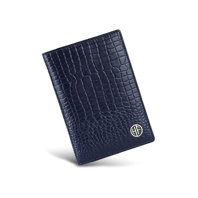 HAMMONDS FLYCATCHER Genuine Leather Passport Cover for Men, Passport Cover for Women, RFID Passport Holder for Men Travel Accessories for Men, Passport Bag for Men, 3 ATM Card Slots - Croc Blue - Image 1