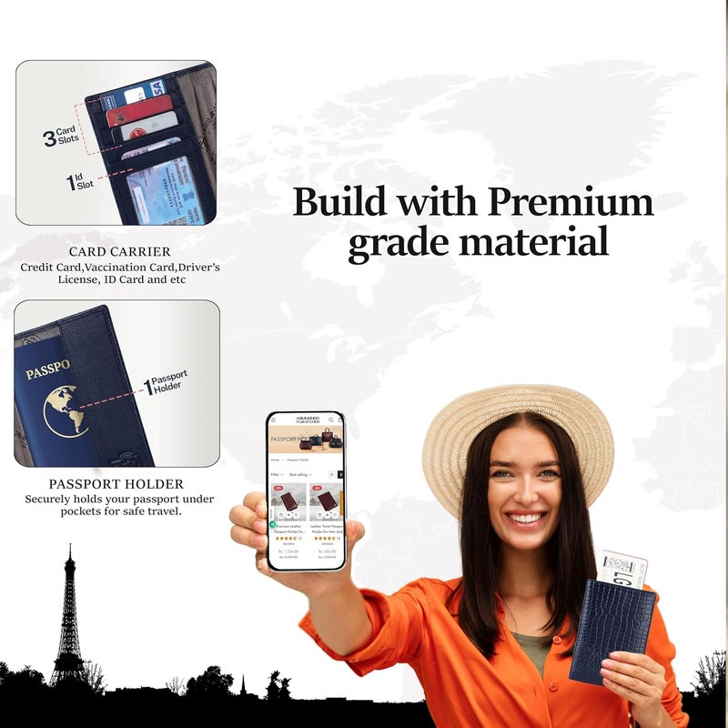 HAMMONDS FLYCATCHER Genuine Leather Passport Cover for Men, Passport Cover for Women, RFID Passport Holder for Men Travel Accessories for Men, Passport Bag for Men, 3 ATM Card Slots - Croc Blue - Image 4