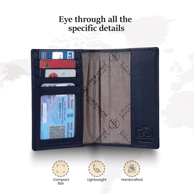 HAMMONDS FLYCATCHER Genuine Leather Passport Cover for Men, Passport Cover for Women, RFID Passport Holder for Men Travel Accessories for Men, Passport Bag for Men, 3 ATM Card Slots - Croc Blue - Image 3