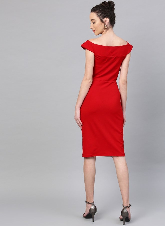 Athena Red Off-Shoulder Sheath Dress for Women - Image 5