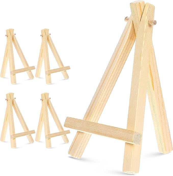 KRYTONE .Fx® 5 Inch 5Pcs Mini Wood Display Easel Artist Small Wooden Easel Stand Art Craft Painting Triangle Easel Canvas Holder Mini Easels Pack Tabletop Stand for Card Artist Photos Phone Wedding - Image 1