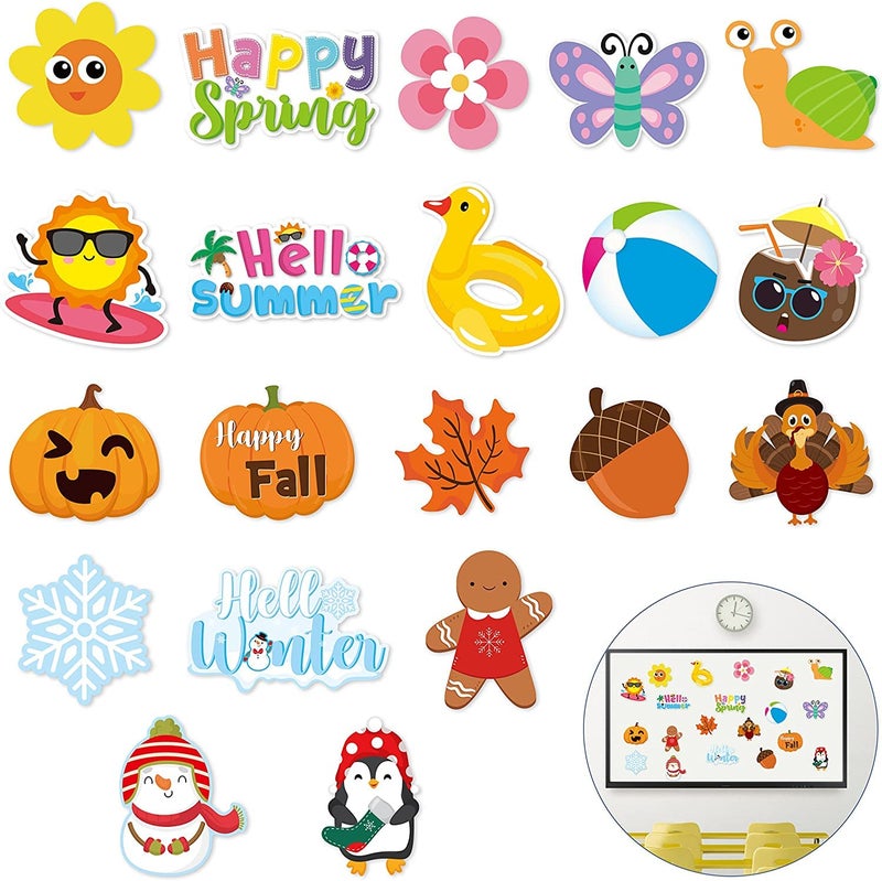Haooryx Spring Summer Fall Winter Classroom Cutouts Bulletin Board Set 120Pcs Seasonal Classroom Decoration Paper CutOuts Blackboard Border Trim for School Classroom Whiteboard Window Wall Decor