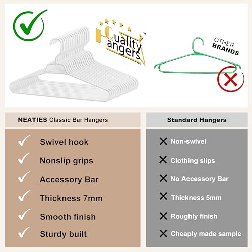 Quality Hangers Heavy Duty White Plastic Hangers 40-Pack with Swivel Hook | 7mm Thick Non Slip Coat Hangers with Accessory Bar | Ideal Clothes Hangers Plastic for Everyday Use | 17 Inches (40, White) - Image 4