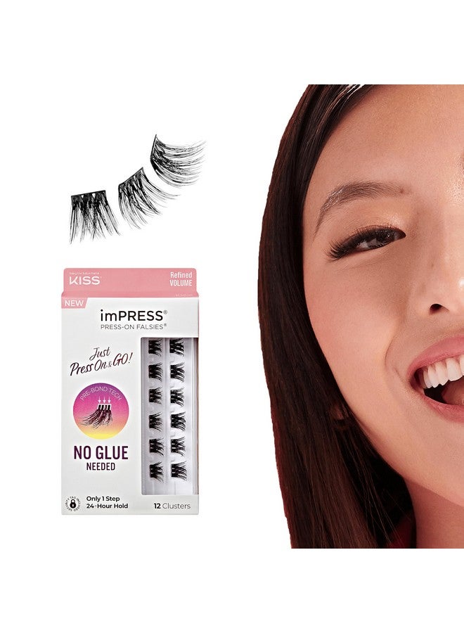 Impress KISS imPRESS False Eyelashes, Lash Clusters, Falsies, Refined Volume', 10mm-12mm, Includes 12 pieces of pre-bonded lashes, Contact Lens Friendly, Easy to Apply, Reusable Strip Lashes - Image 1