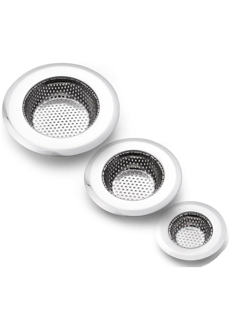 3 Pack Heavy Duty Stainless Steel Kitchen Sink Drain Strainer, Bathroom Hair Catcher Shower Drain Cover, Sink Tub Drain Stopper, Wash Basin Floor Drain, 2.8 to 4.5 Inch Diameter Rim  - Image 1