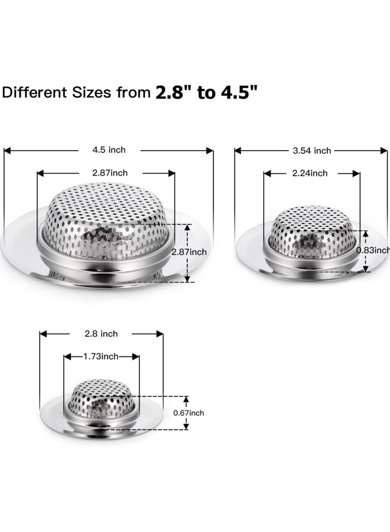 3 Pack Heavy Duty Stainless Steel Kitchen Sink Drain Strainer, Bathroom Hair Catcher Shower Drain Cover, Sink Tub Drain Stopper, Wash Basin Floor Drain, 2.8 to 4.5 Inch Diameter Rim  - Image 2