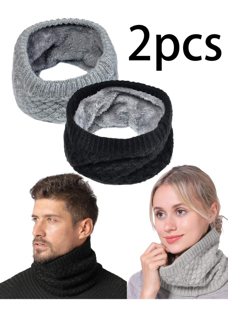 قطعتان من وشاح الرقبة الصوفي للجنسين، وشاح دائري مزدوج الطبقات، مقاوم للرياح، وشاح شتوي لا متناهي - Image 1