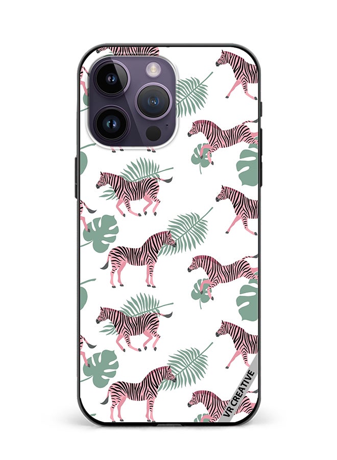 VR CREATIVE Protective Case Cover For Apple iPhone 16 Pro Vector Zebra And Palm Leaves Isolated On White Design Multicolour - Image 1