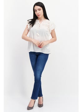 Pepe Jeans Women V-Neck Sleeveless Embroidered Blouse, Off White  - Image 2