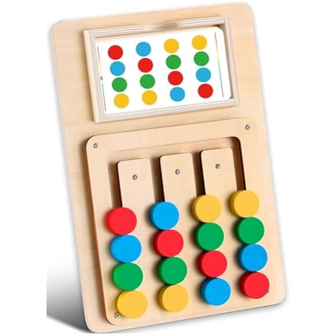 MONTESSORI COLOR MATCHING SLIDE PUZZLE - BRAIN TEASER LOGIC GAME FOR KIDS AGES 3-8, EDUCATIONAL TRAVEL TOYS WITH 24 CHALLENGE CARDS, WOODEN BRAIN TEASERS FOR BOYS & GIRLS - Image 1