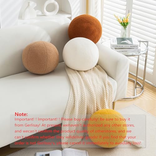Gerlisay 11.8 inch Ball Pillow Round Decorative Pillow Yellow Sphere Shaped Throw Pillows Soft Nordic Style Boucle Pillows Cushion for Bed Couch Living Sofa Room Decor - Image 3