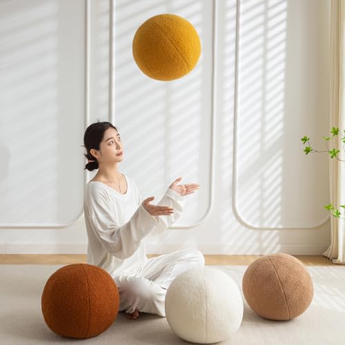 Gerlisay 11.8 inch Ball Pillow Round Decorative Pillow Yellow Sphere Shaped Throw Pillows Soft Nordic Style Boucle Pillows Cushion for Bed Couch Living Sofa Room Decor - Image 5