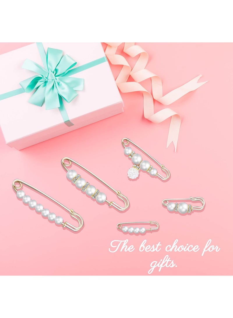 KASTWAVE 5 Pcs Pearl Brooch Pins for Women Fashion, KASTWAVE Brooch Pins for Crafts, Sweater Shawl Clip Double Gold Brooch Pins for Women，Waist Pants Extender Safety Pins (White) - Image 3