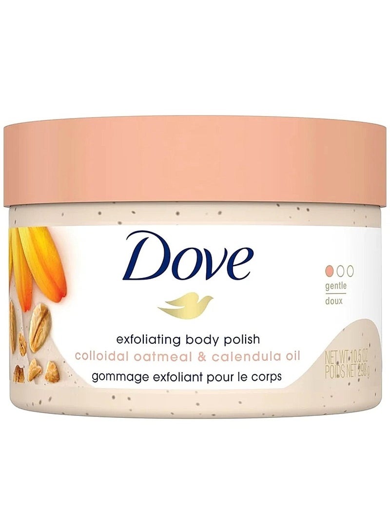Dove Exfoliating Body Polish Scrub for Silky Skin Oatmeal & Calendula Oil Body Scrub Exfoliates & Gives Lasting Nourishment 298g - Image 1