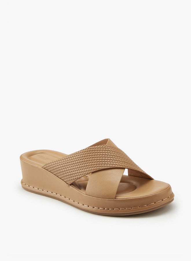Flora Bella By Shoexpress Textured Criss-Cross Slip-On Sandals - Image 3