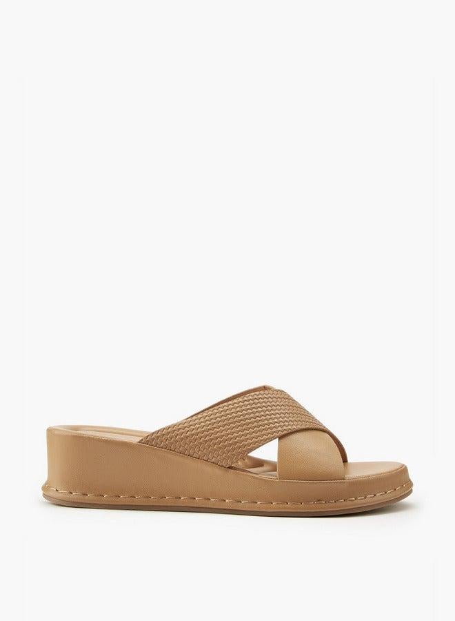 Flora Bella By Shoexpress Textured Criss-Cross Slip-On Sandals - Image 3