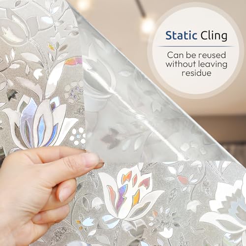 rabbitgoo Window Privacy Film, Decorative Stained Glass Window Film, Sun Blocking Glass Clings, Renter-Friendly Static Cling Frosted Sticker Covering for Home Door, Rainbow Tulip 23.6" x 78.7" - Image 4