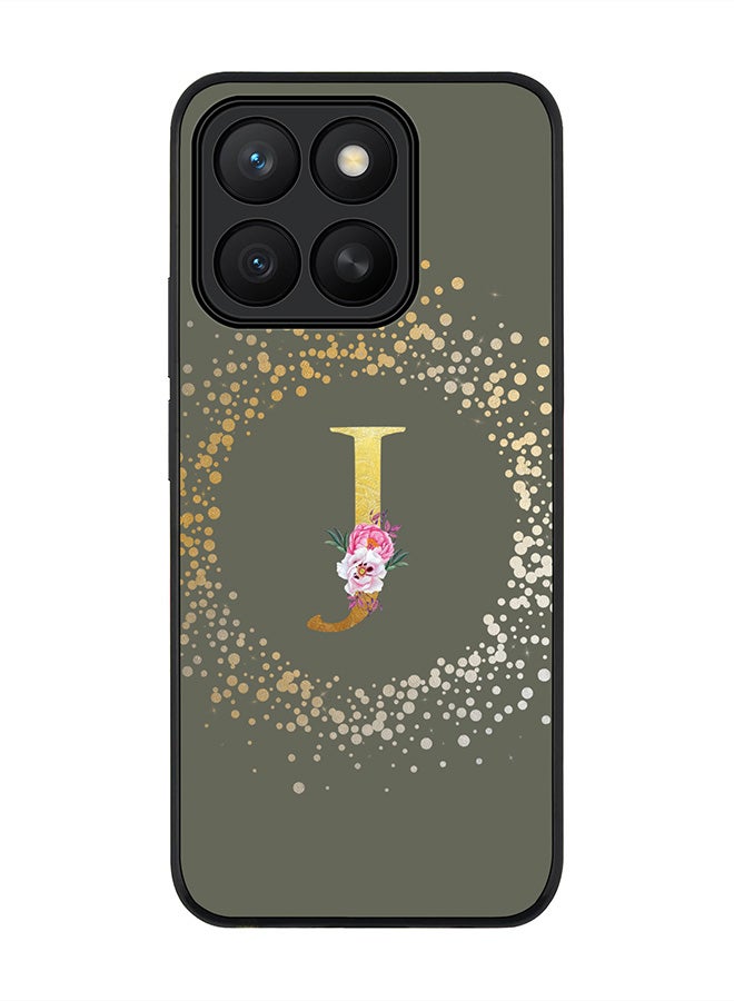 غطاء Honor X8c، حماية كاميرا نحيفة، غطاء هاتف مضاد للصدمات - مونوغرام زهور مخصص - J (أخضر زيتوني)