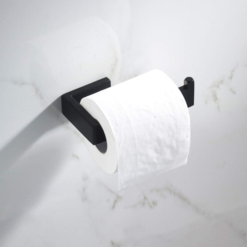 JunSun Rectangular Toilet Paper Holder Stainless Steel Contemporary Tissue Holder Bathroom Hardware Modern Euro Paper Towel Roll Holder Toilet Roll Holder Bathroom Accessories Wall Mounted Matte Black