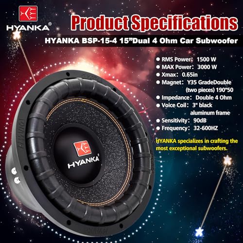 H YANKA BSP-15-4 15 Inch Subwoofer – 3000W Max Power, 3" Dual Voice Coil, 4 Ohm, Car Audio Subwoofer, Black Aluminum Basket, Paper Cone, Deep Bass for Cars - Image 4